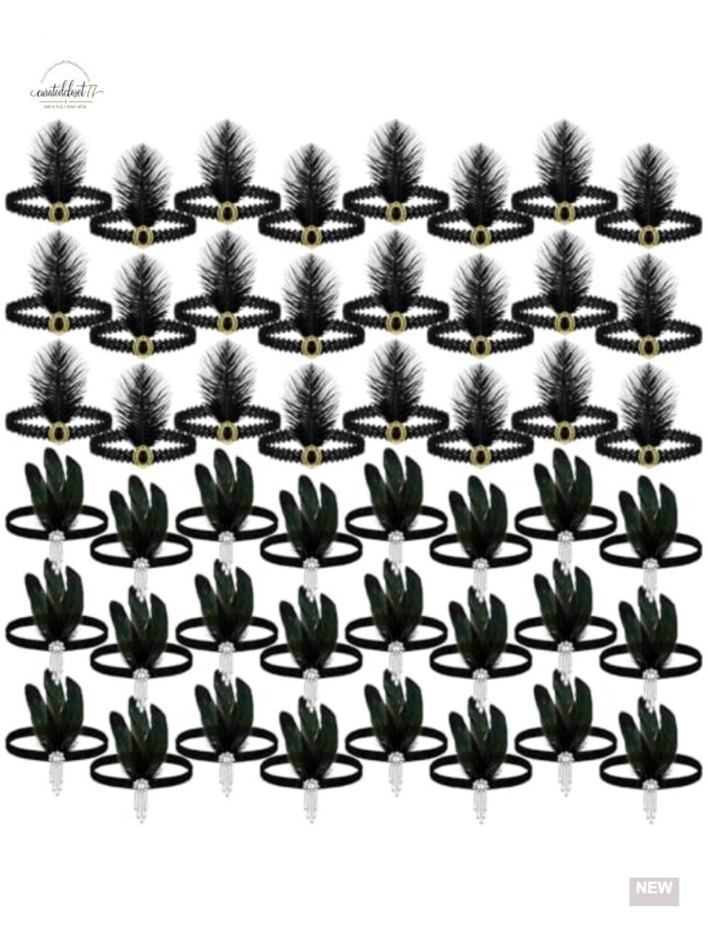 Flapper Feather Headbands 1920s Costume Hair Accessories 48pc Set